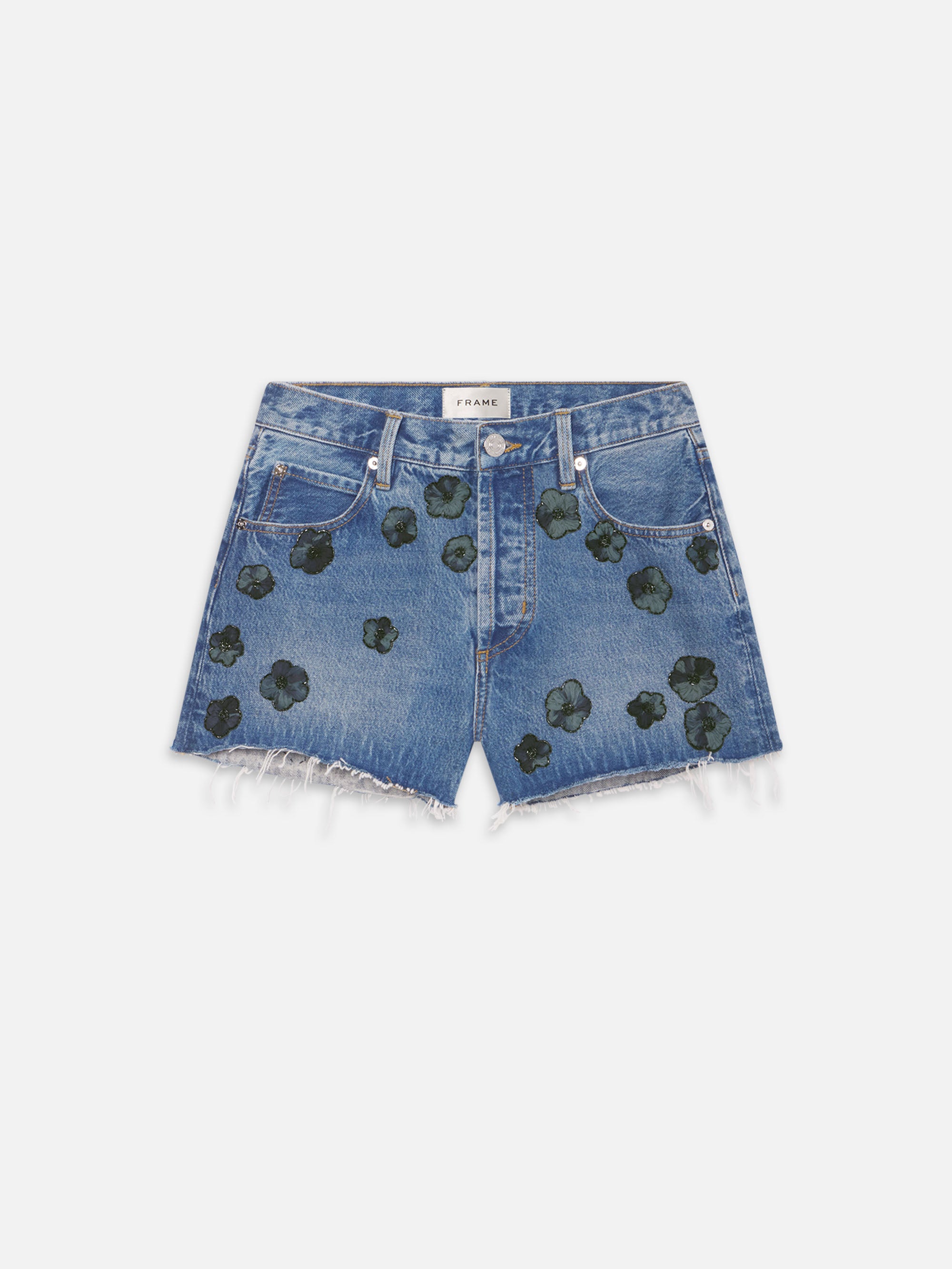 Frame The Hang Embellished Denim Shorts