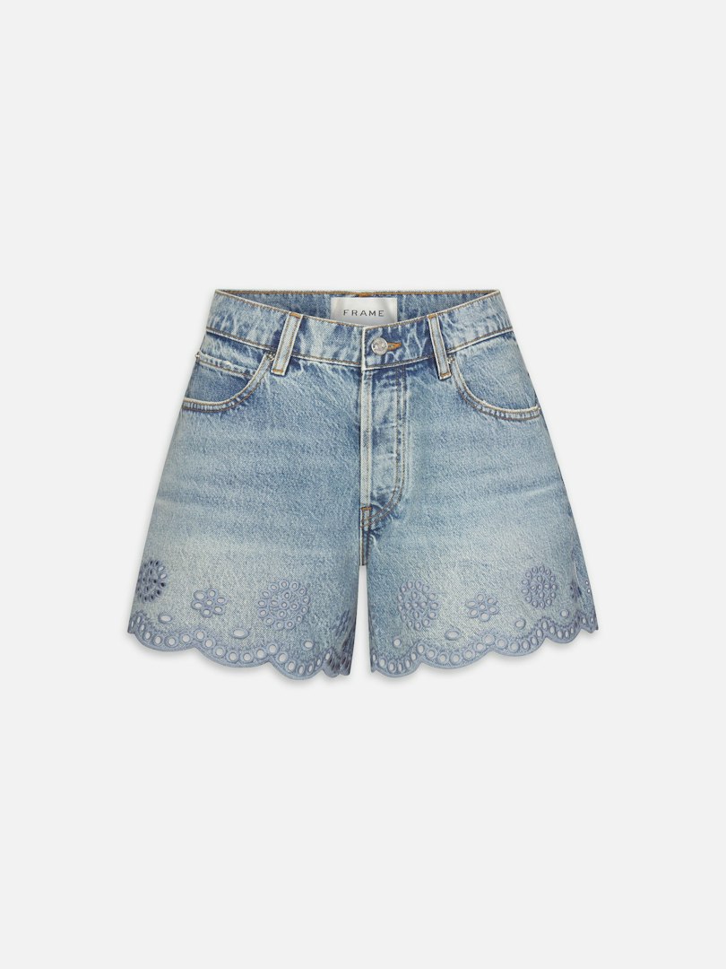 FRAME Women's The Eyelet Hang Shorts Long Jeans Denim Size 28
