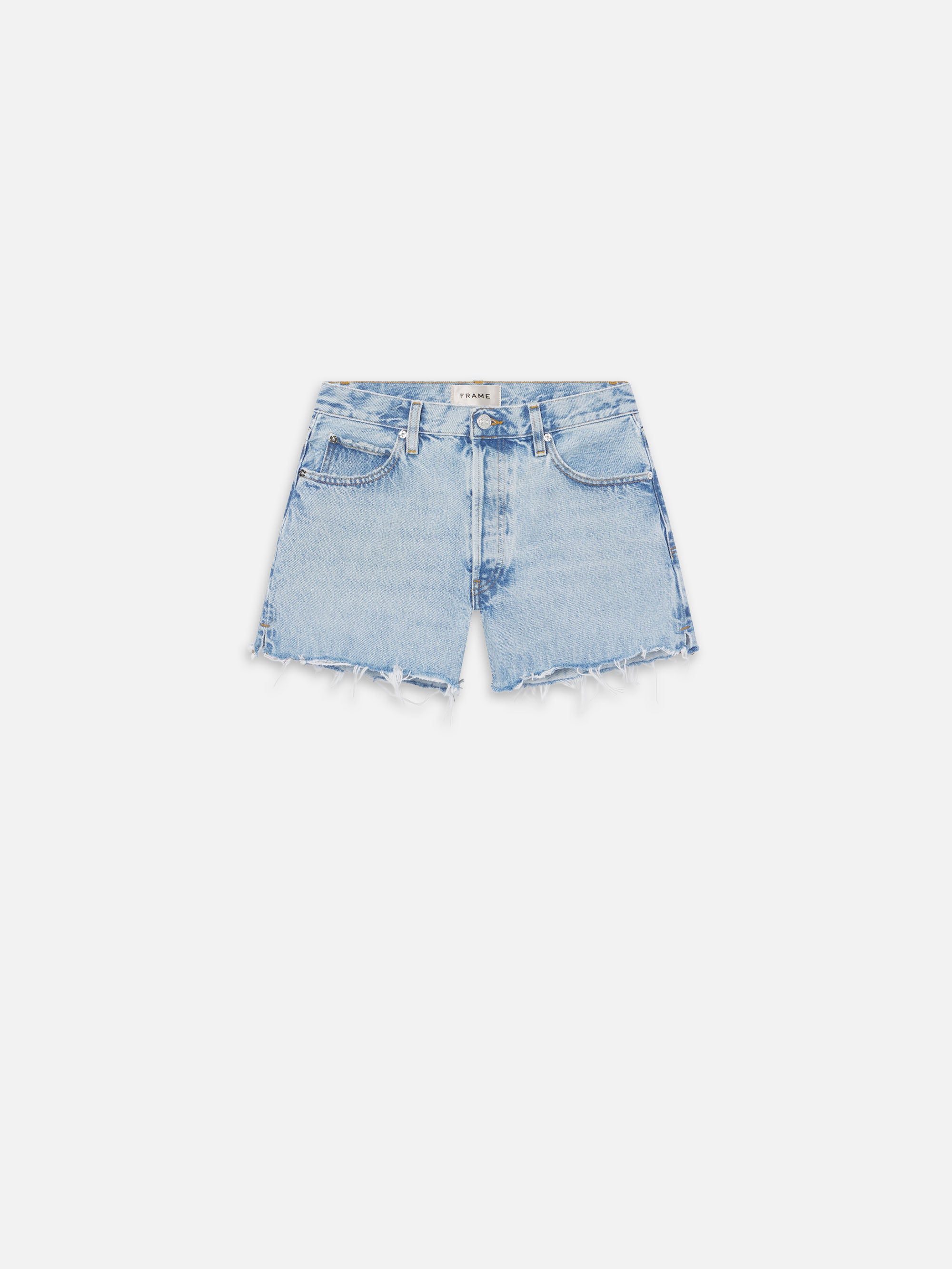 Frame The Dare High Waist Denim Cutoff Shorts In Blue