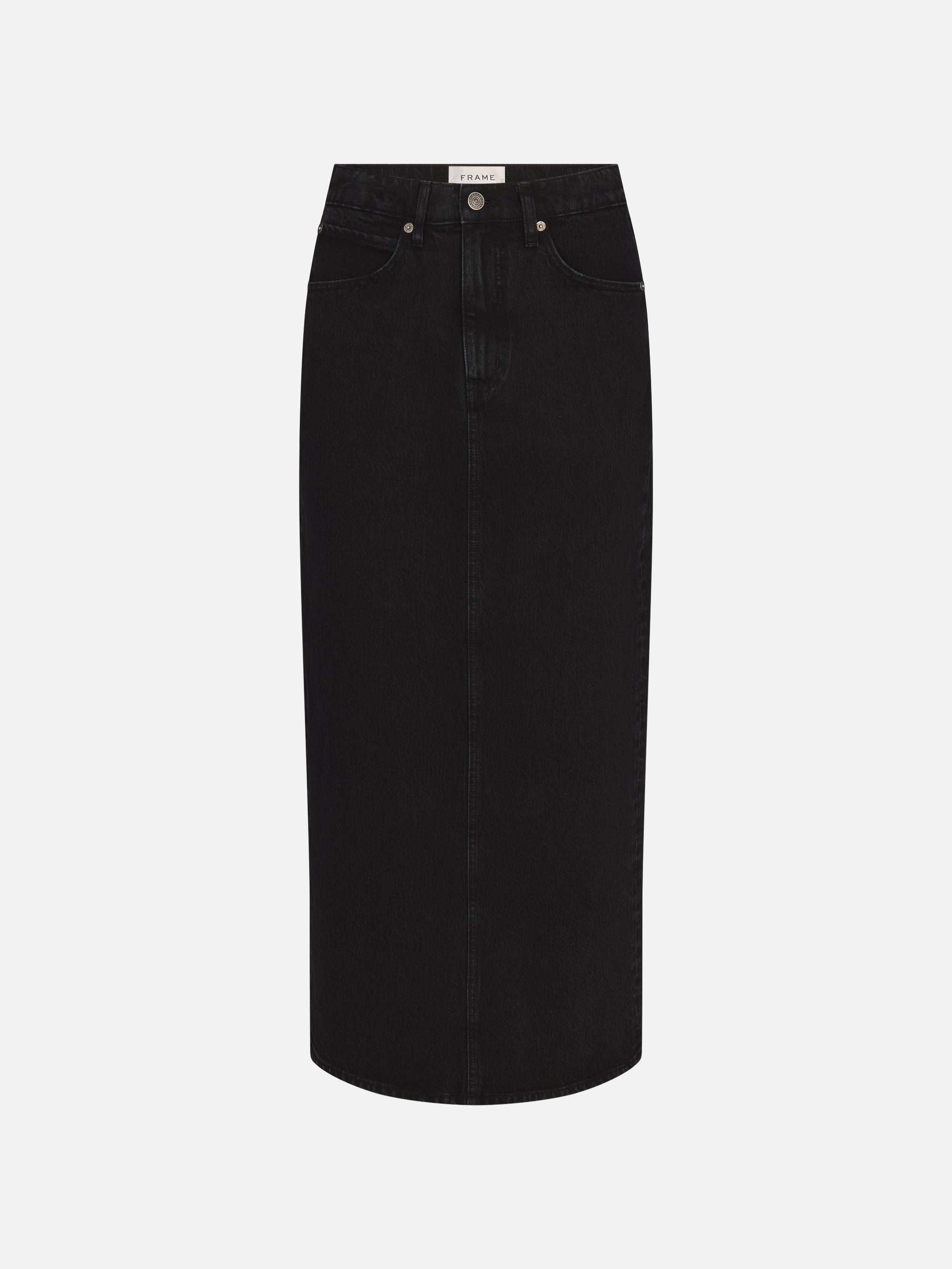 Frame The Column Denim Midi Skirt In Black