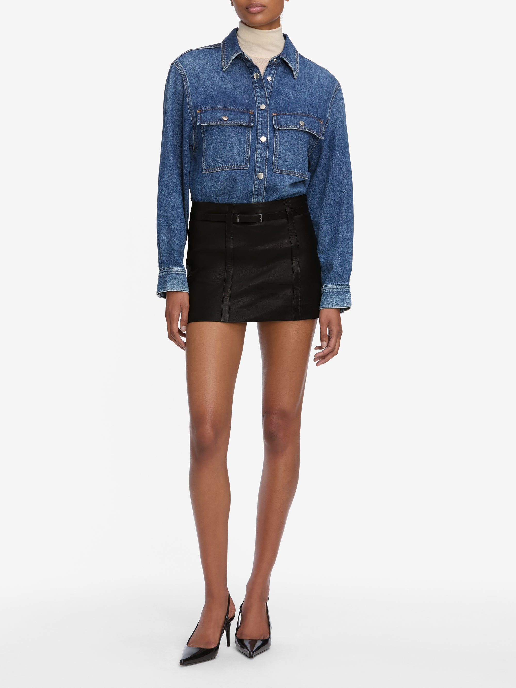 【HI FI FNK】(W) Doson Belted Skirt THE LEATHER BELTED MINI SKIRT BLACK – FRAME