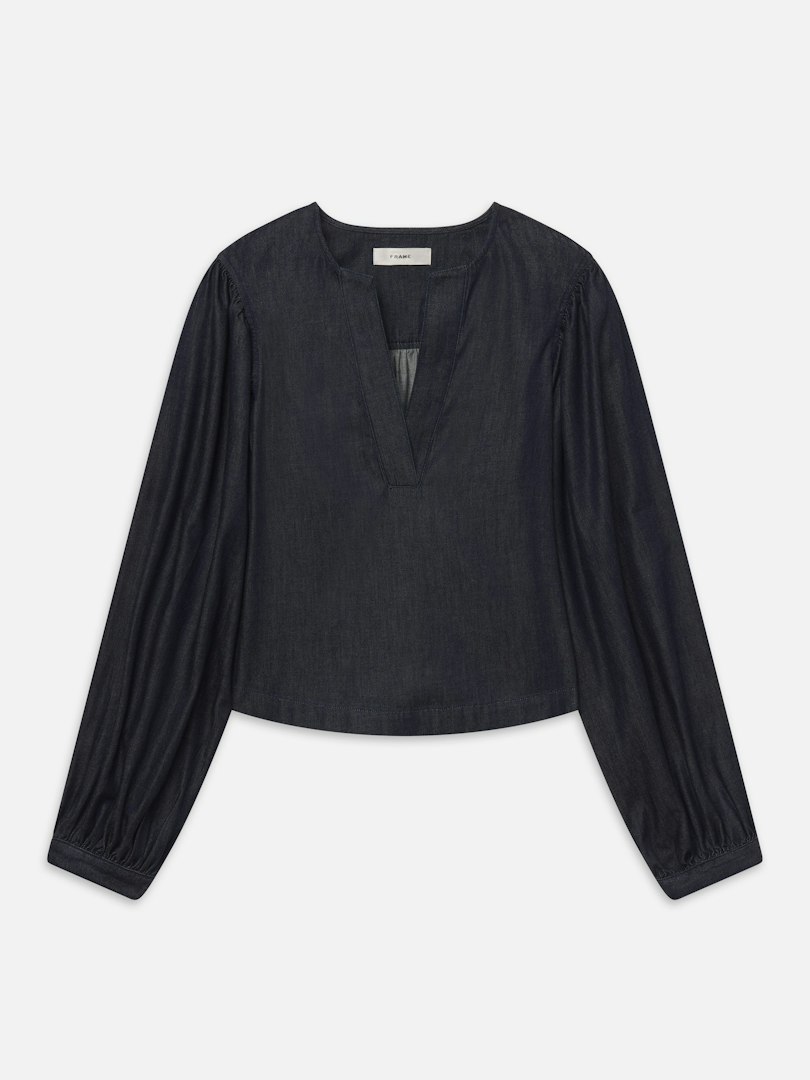 FRAME Women's The Off Duty Long Sleeve Popover Rinse Denim Size Medium