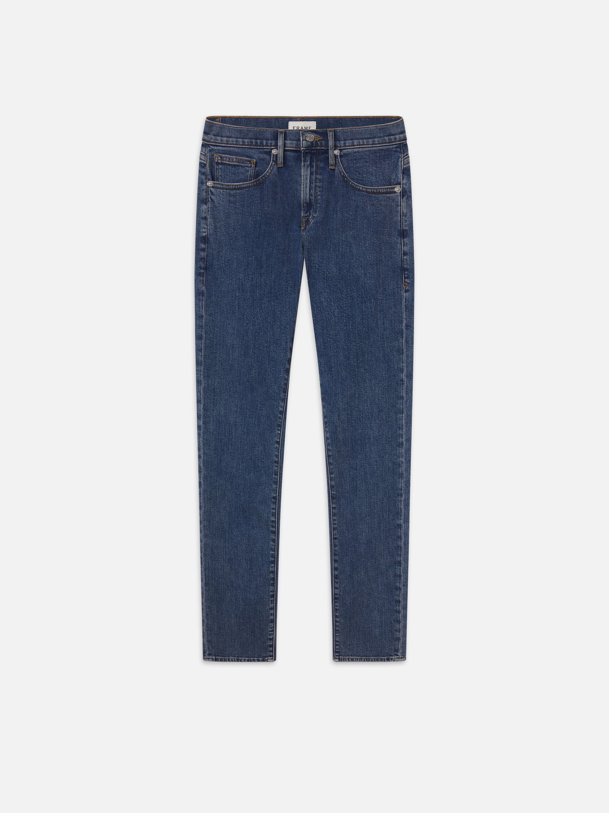 Frame Five-pocket Design Straight Jeans In Blue