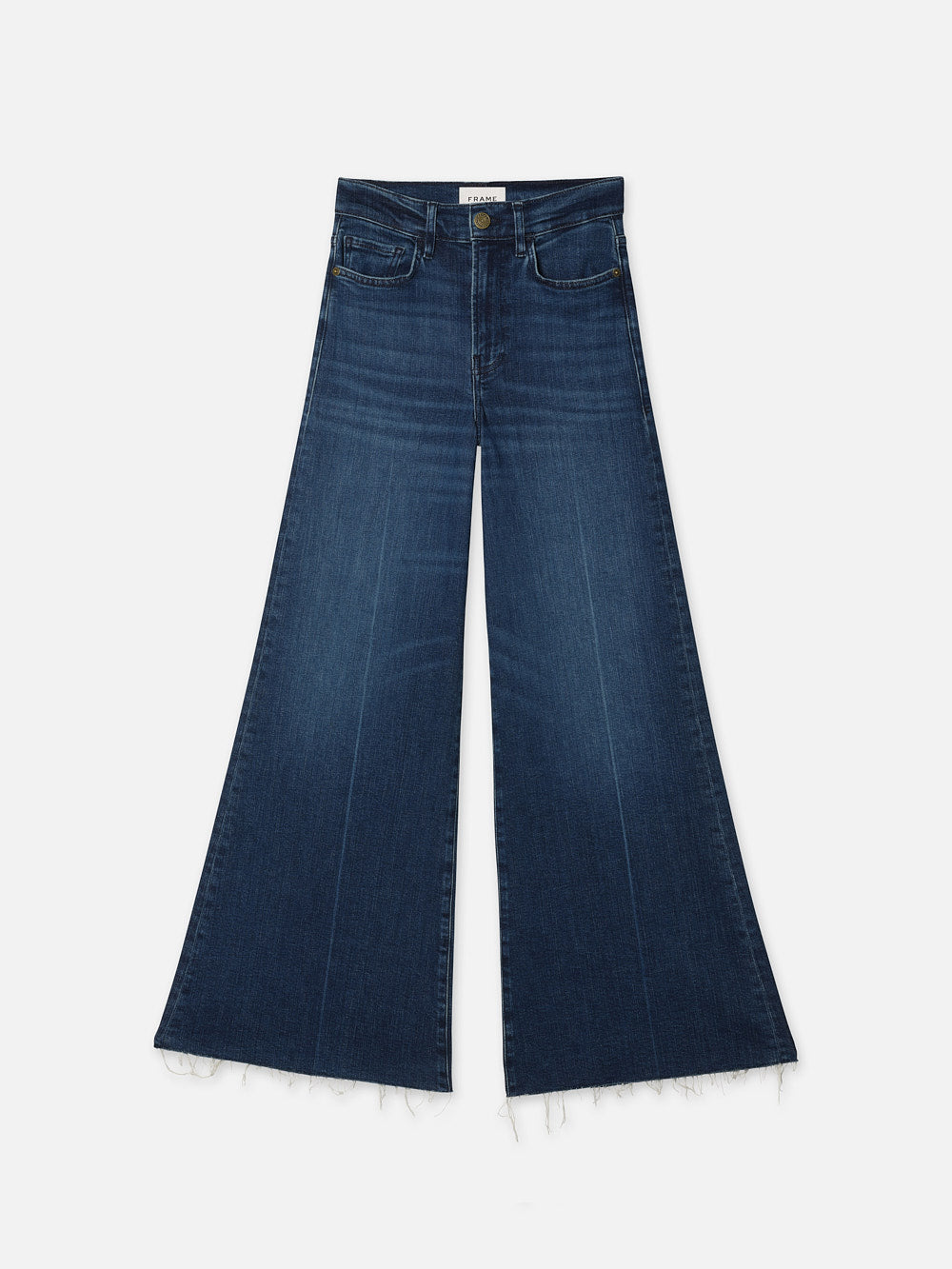 Shop Frame Le Palazzo Crop Raw Fray Wide Leg Jeans In Blue