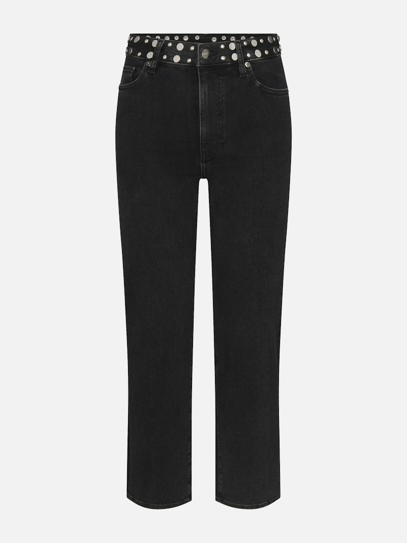 FRAME Women's Le Sleek Straight Studded Jeans Meteor Denim Size 27
