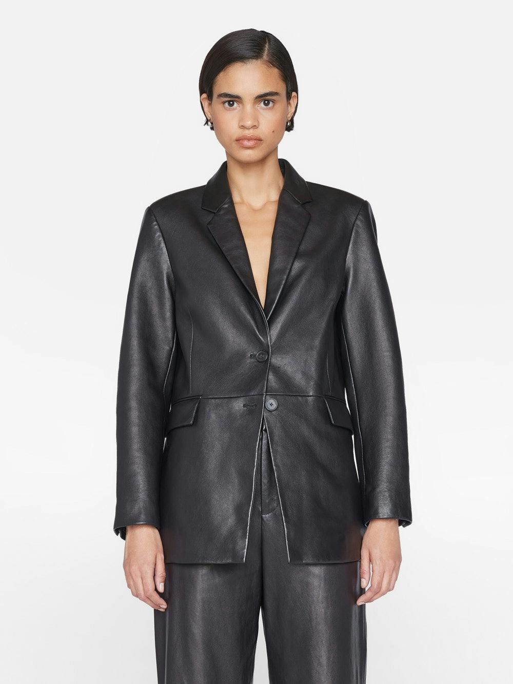 THE OVERSIZED LEATHER BLAZER NOIR FRAME