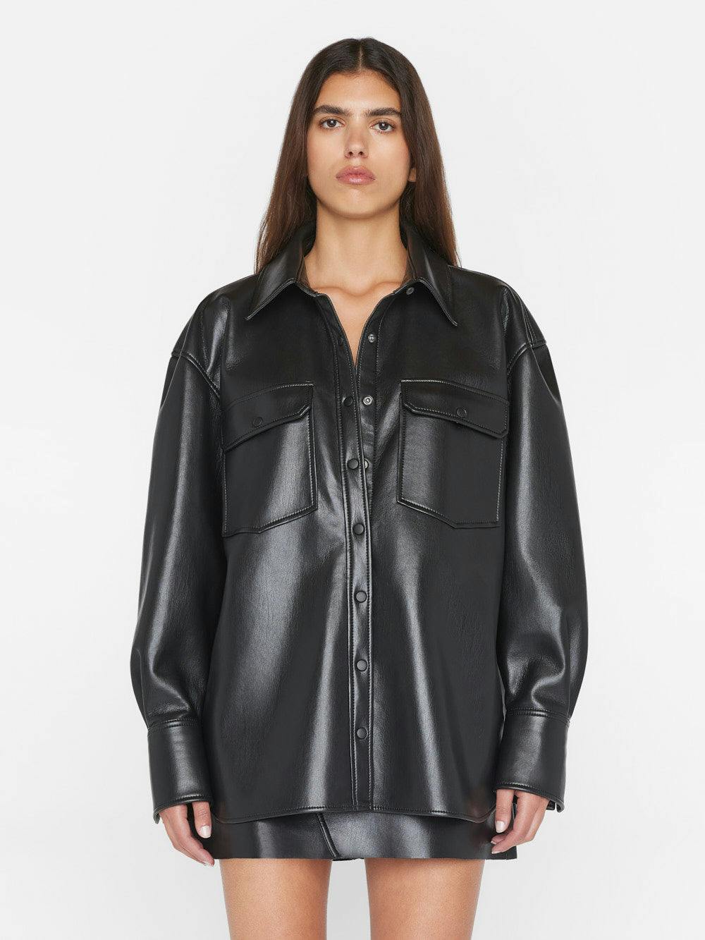 Recycled Leather Shirt Jacket in Noir – FRAME