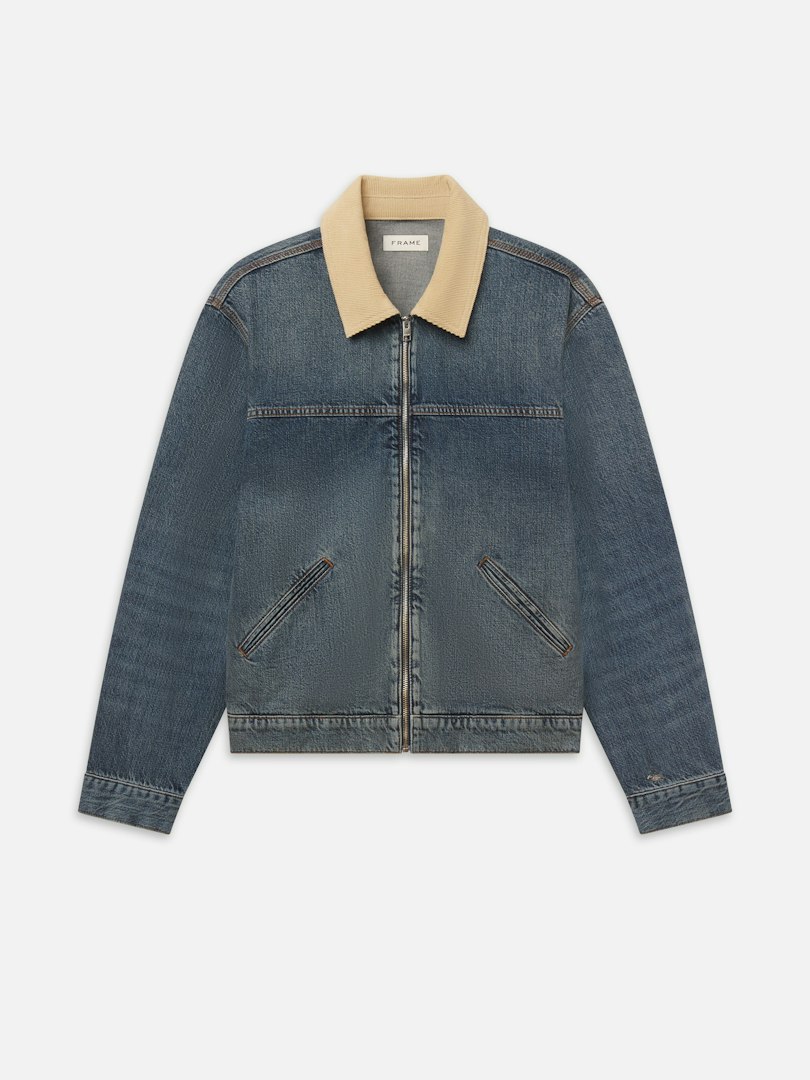 FRAME Men's Denim Zip Trucker Jacket Breakpoint Size Large
