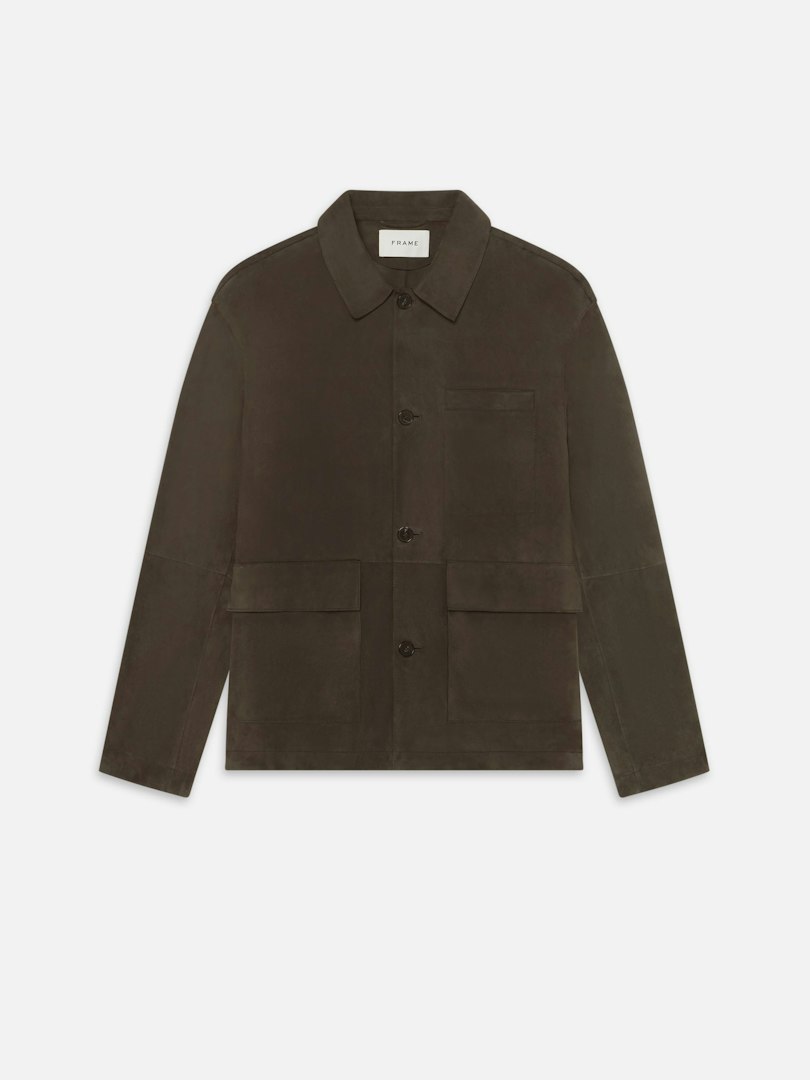 FRAME Men's Suede Chore Coat Dark Brown Cotton Size XS