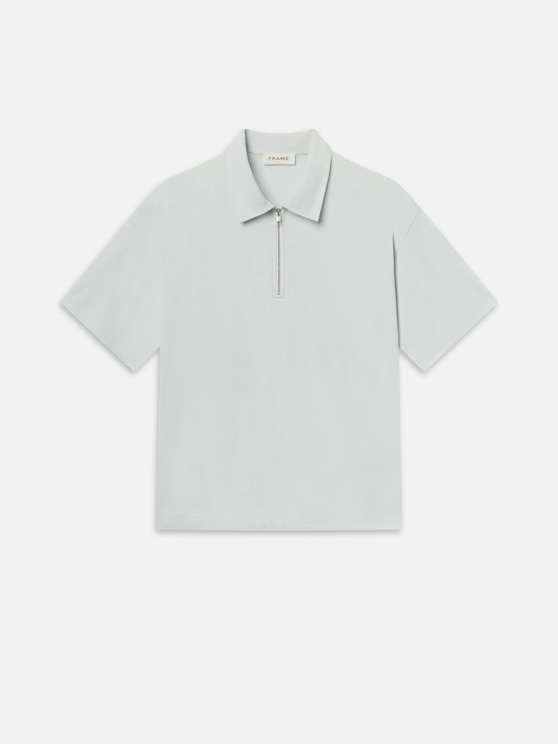 FRAME Men's Half Zip Pique Polo Pale Blue Size XL