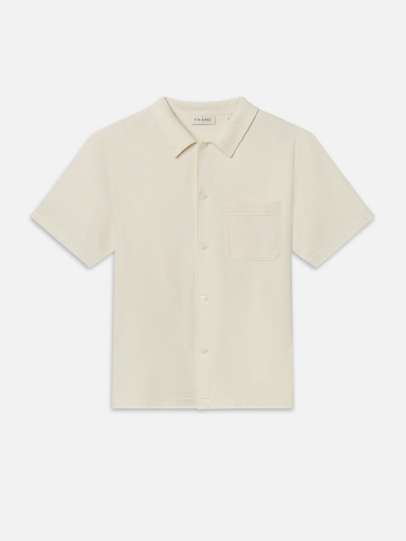FRAME Men's Jacquard Button Down Shirt Cream Cotton Size Large