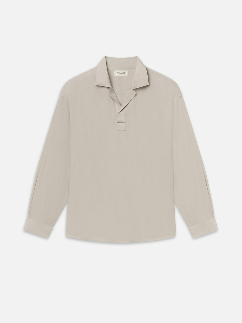 FRAME Men's Linen Henley Shirt Dusty Beige Size Medium