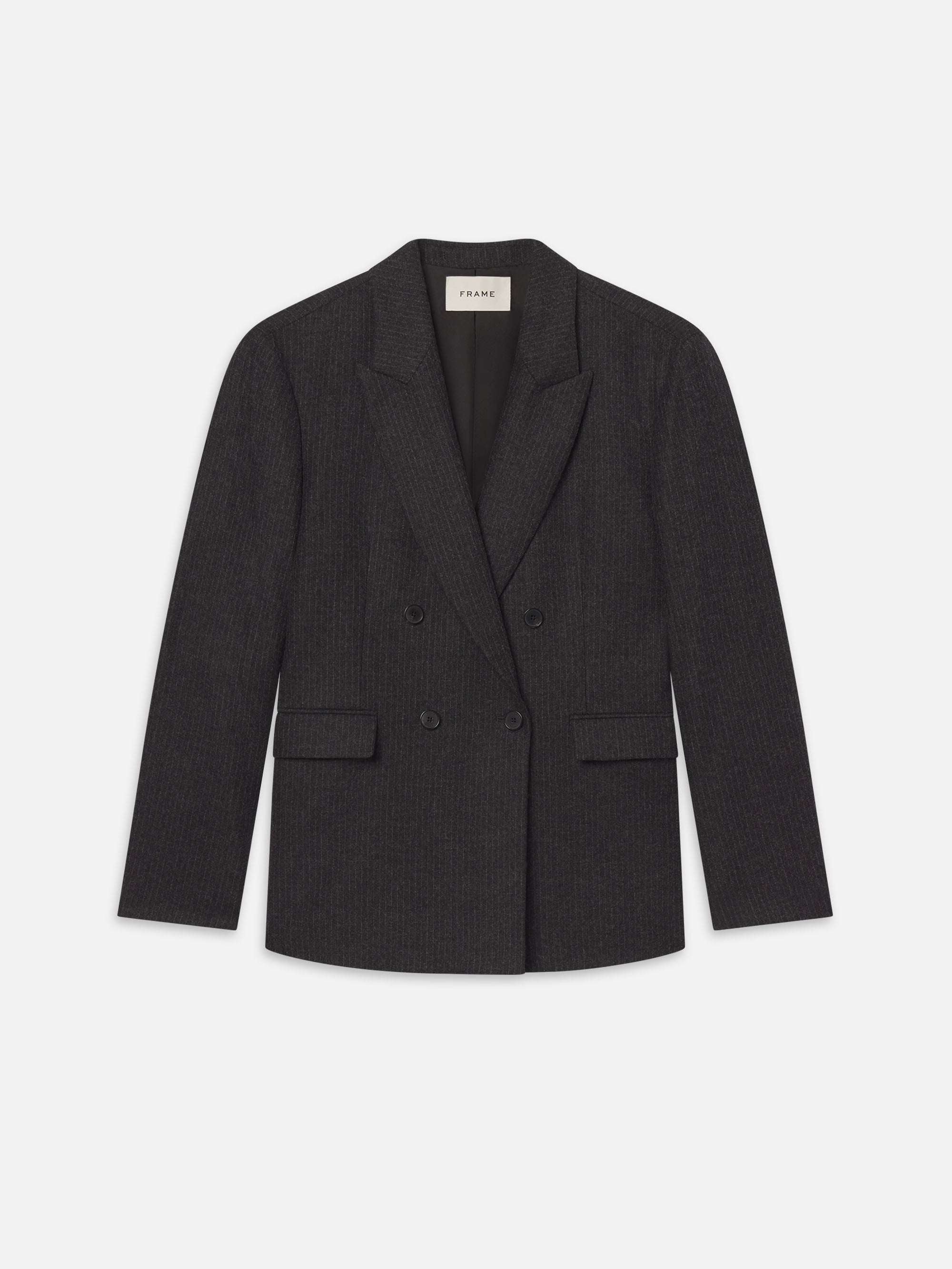 Frame Pinstripe Wool Blazer In Brown