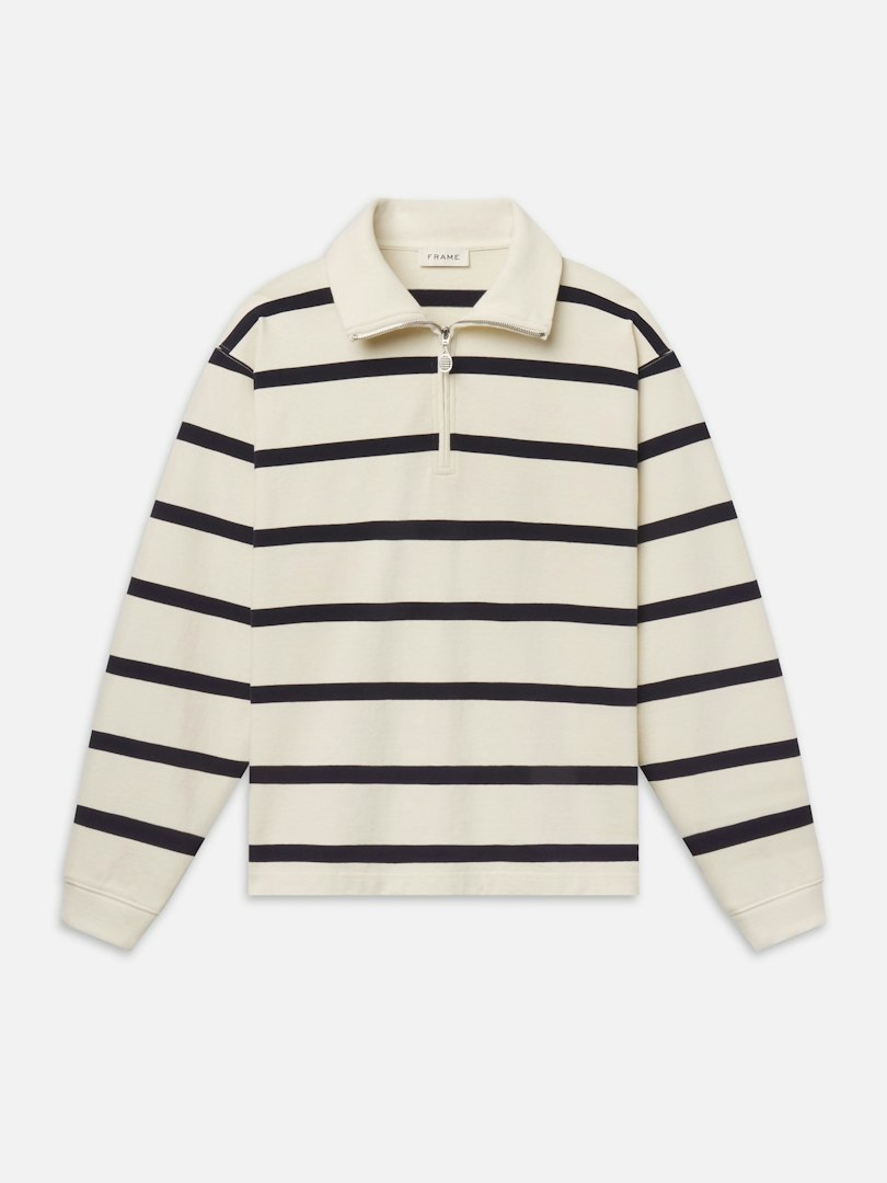 FRAME Men's Striped Half-Zip Sweatshirt Navy Stripe Multi Cotton Size Small