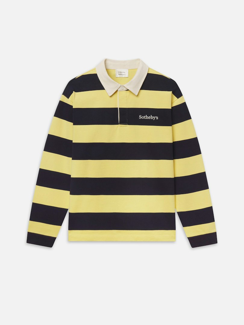 FRAME Men's Sotheby's Rugby Polo Shirt Navy/Yellow Cotton Size Large