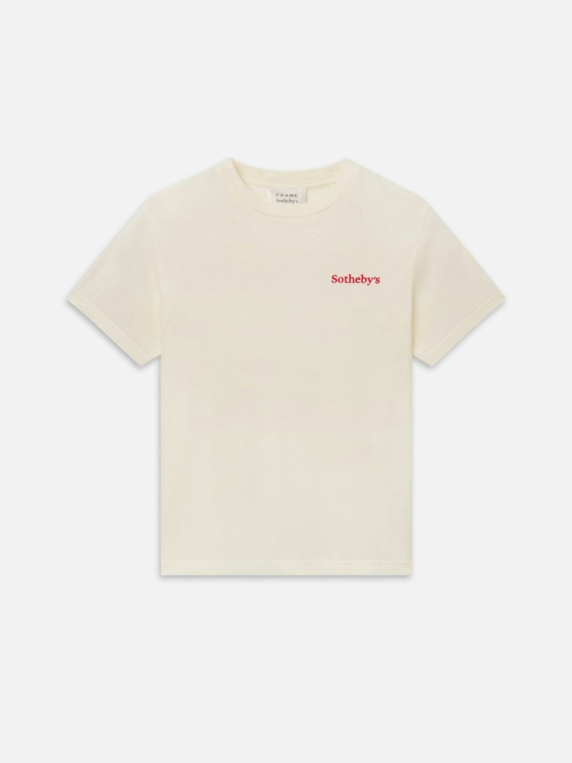 FRAME Men's Sotheby's T-Shirt Cream Washed Cotton Size Medium