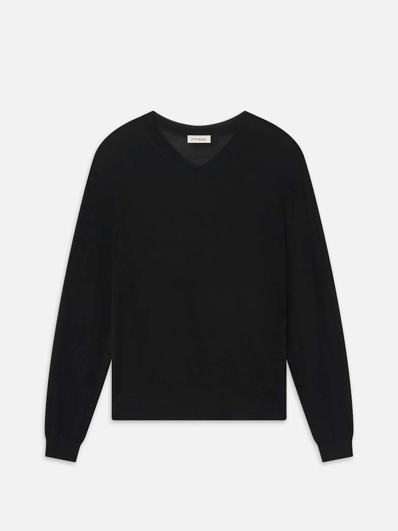 FRAME Men's Fine Gauge V-Neck Sweater Black Size XL