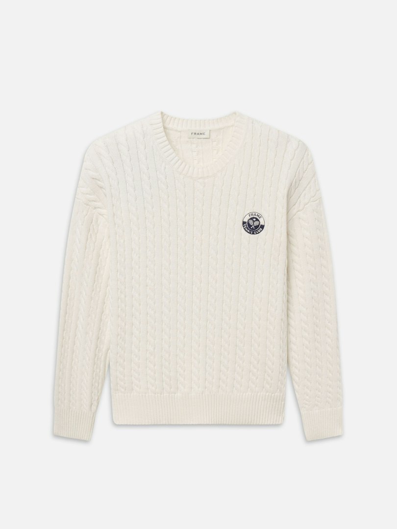 FRAME Men's Cable Sweater Cream Cotton Size XL