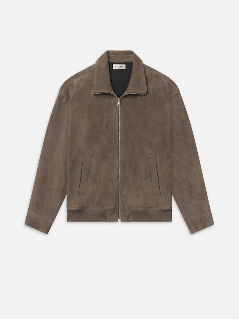 FRAME Men's Suede Bomber Jacket Warm Beige Leather Size Medium