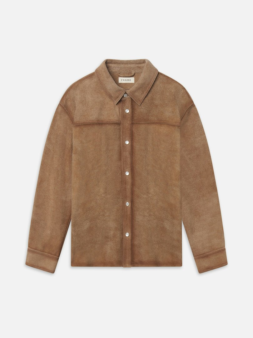 FRAME Men's Suede Shirt Jacket Warm Beige Leather Size Small