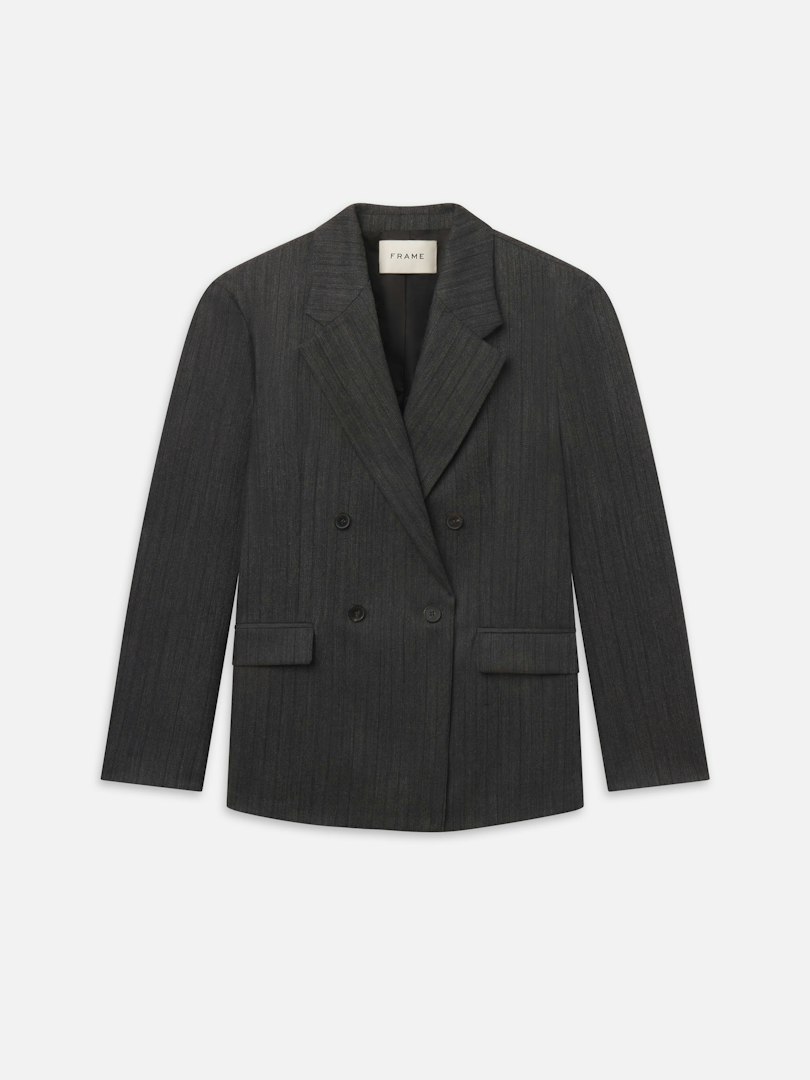 FRAME Men's Tweed Double Breasted Blazer Grey Stripe Size 38