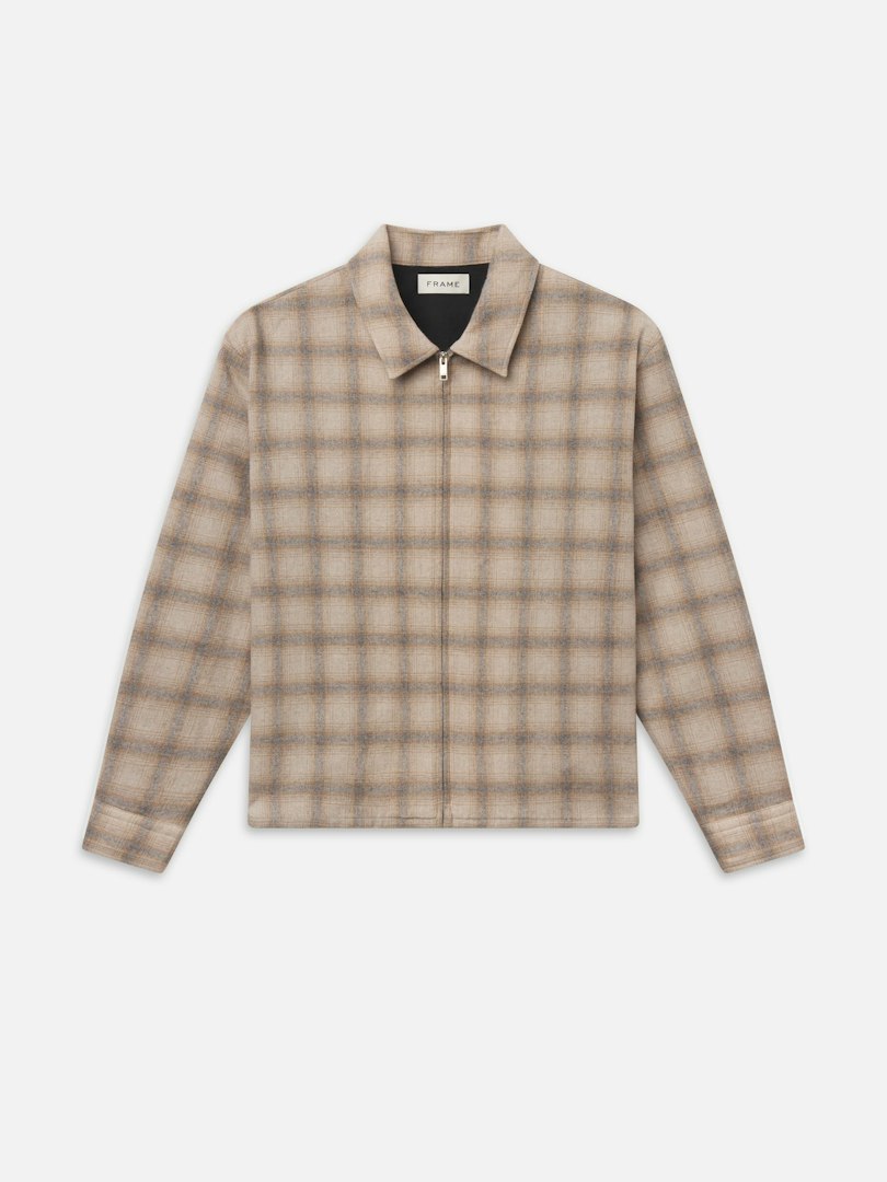 FRAME Men's Plaid Zip Overshirt Brown Plaid Size Small