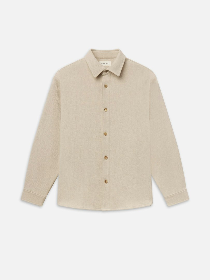 FRAME Men's Textured Overshirt Warm Cream Size Small
