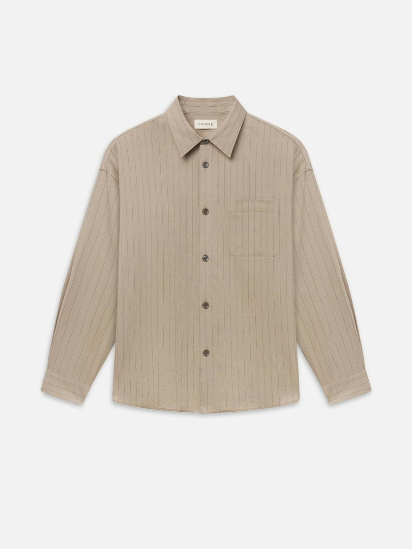 FRAME Men's Stripe Shirt Beige Stripe Size XL