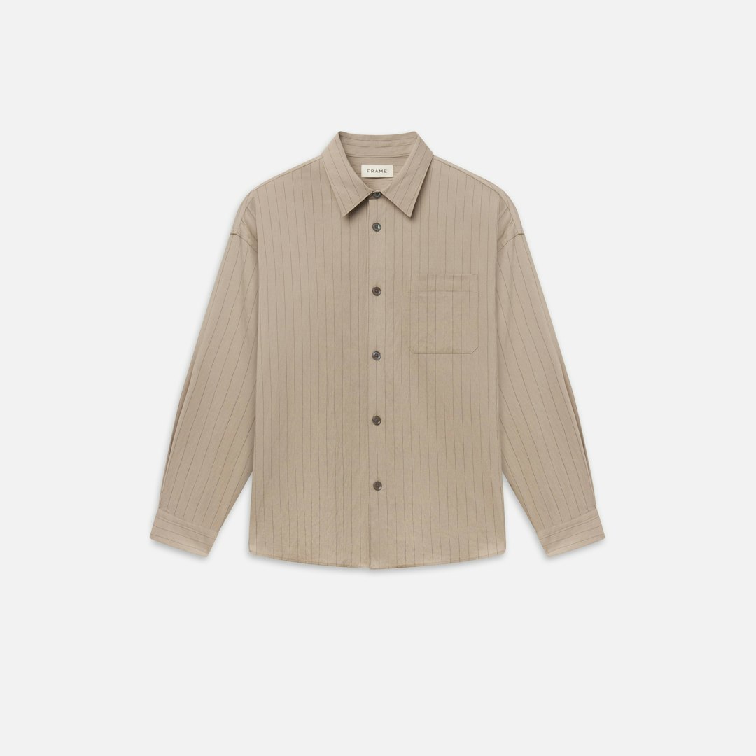 FRAME Men's Stripe Shirt Beige Stripe Size XL
