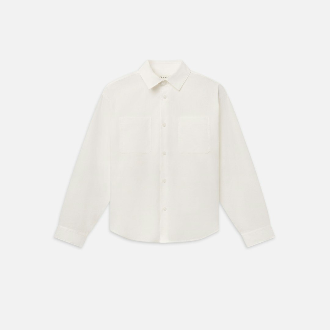 FRAME Men's Linen Blend Shirt White Cotton Size Medium