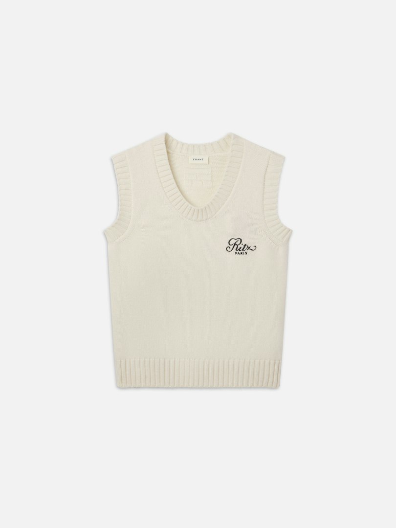 FRAME Ritz Men's Cashmere Sweater Vest Cream Denim Size XXL