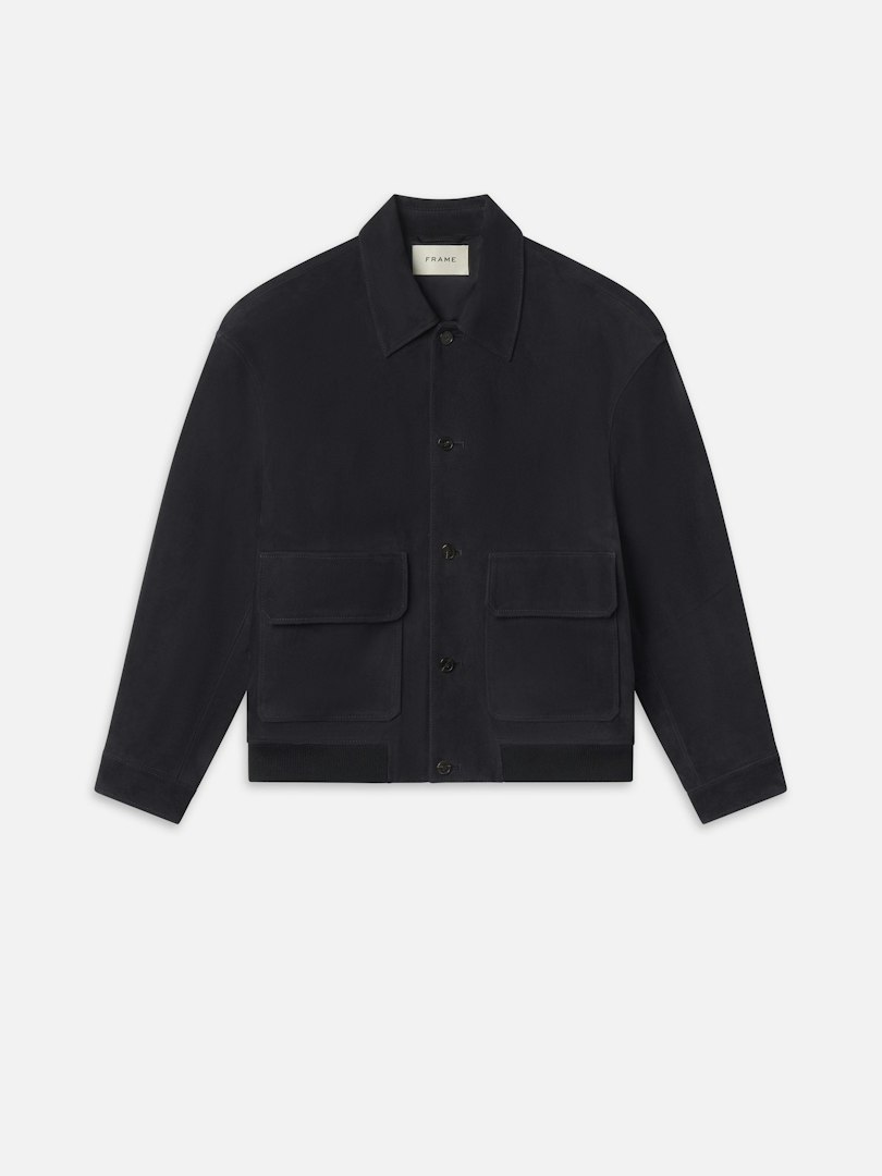 FRAME Men's Suede Blouson Dark Navy Denim Size Large