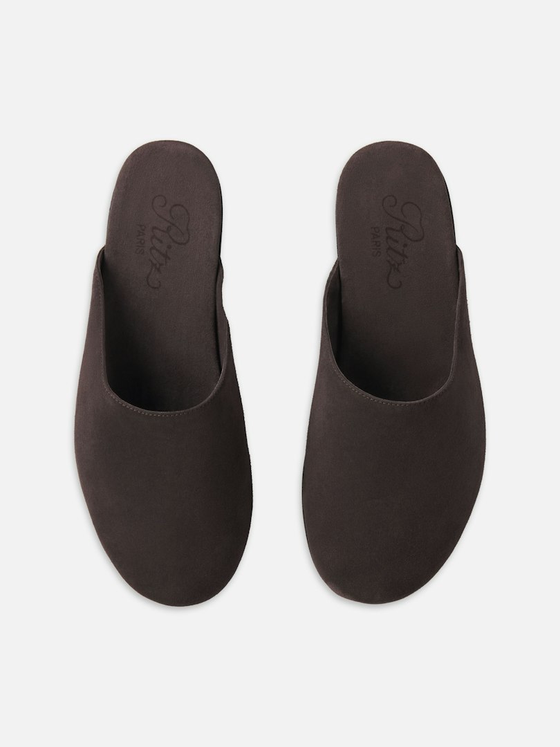 FRAME Ritz Unisex Suede Mules Chocolate Brown Size 40