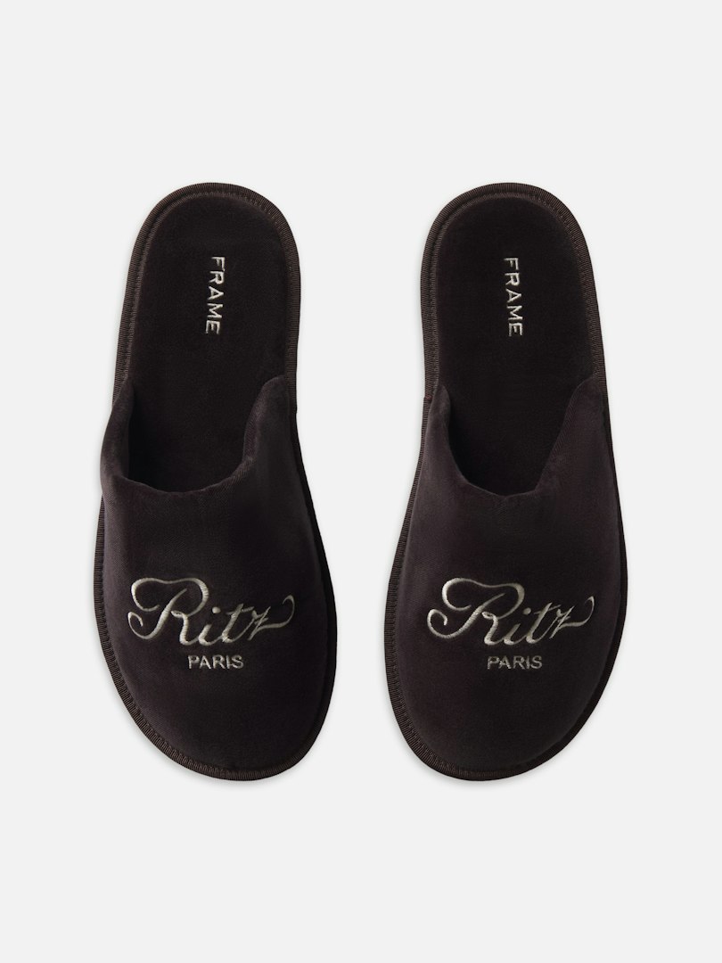 FRAME Ritz Unisex House Slippers Chocolate Brown Cotton Size Small