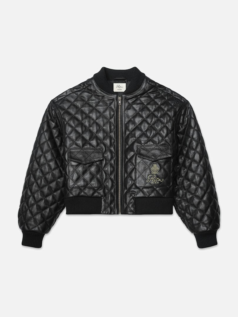 FRAME Ritz Women's Quilted Leather Bomber Jacket Black Size Large