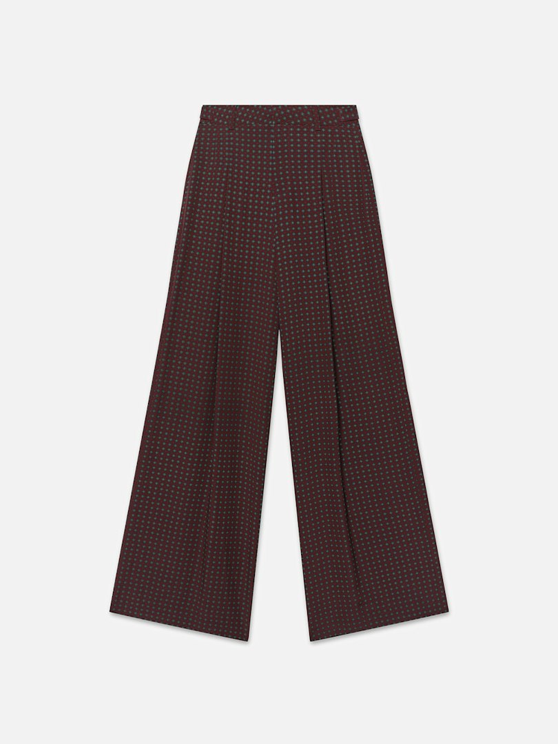 FRAME Ritz Women's Pleated Trouser Pants Bordeaux Multi 100% Silk
