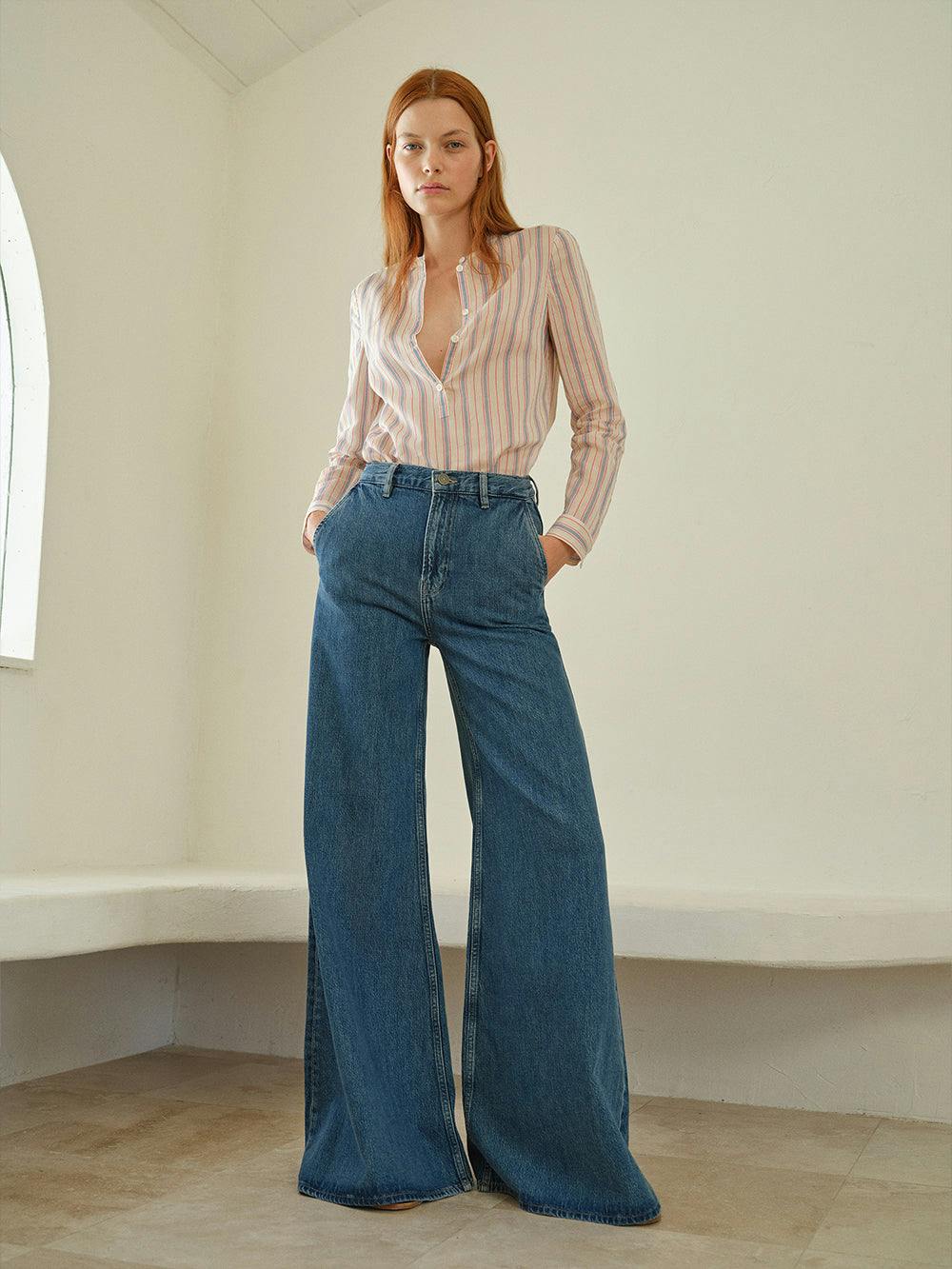 FRAME Le Bardot high-rise wide-leg stretch-denim jeans