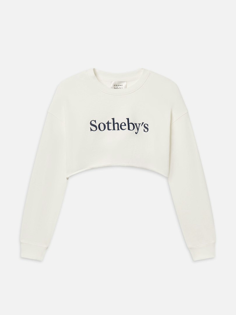 FRAME Sotheby's Women's Cropped Sweatshirt Cream Cotton Size Large