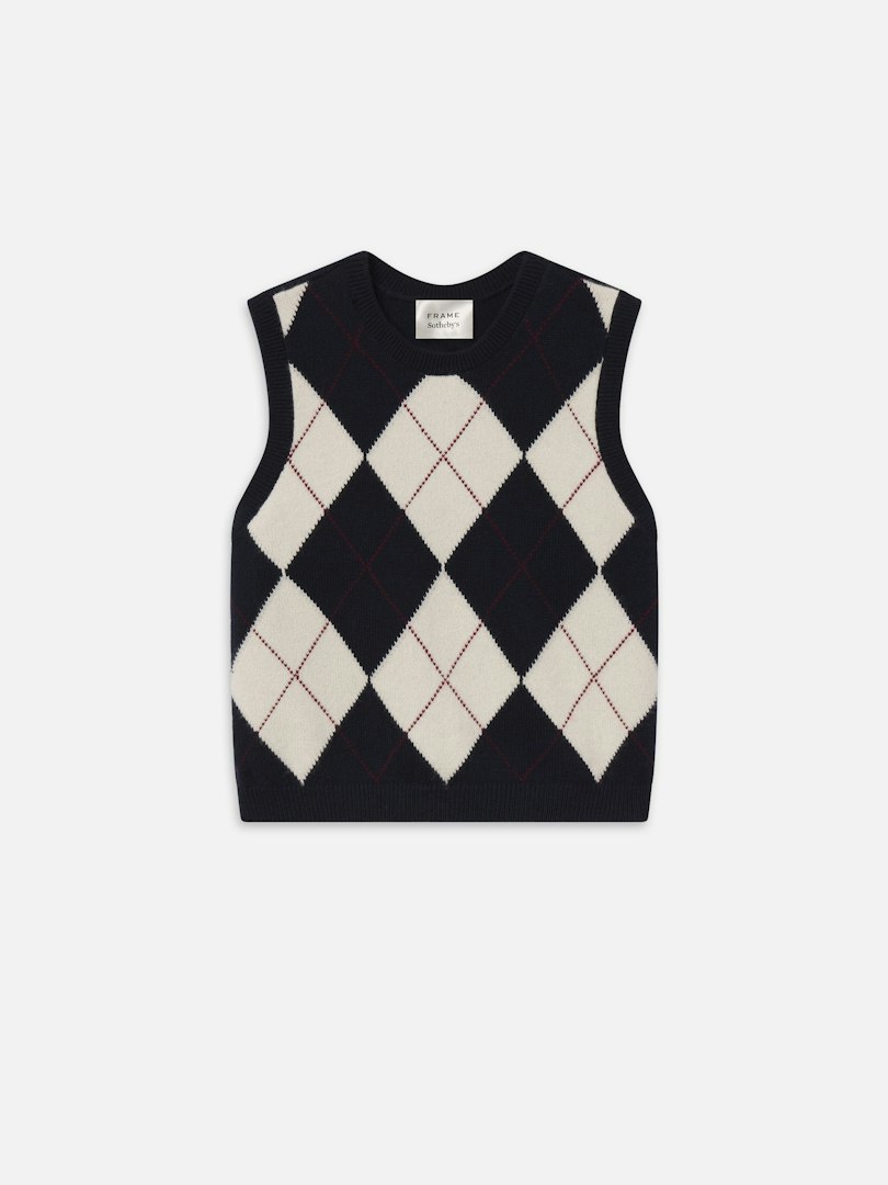 FRAME Sotheby's Women's Argyle Vest Navy Multi Cashmere Size Large