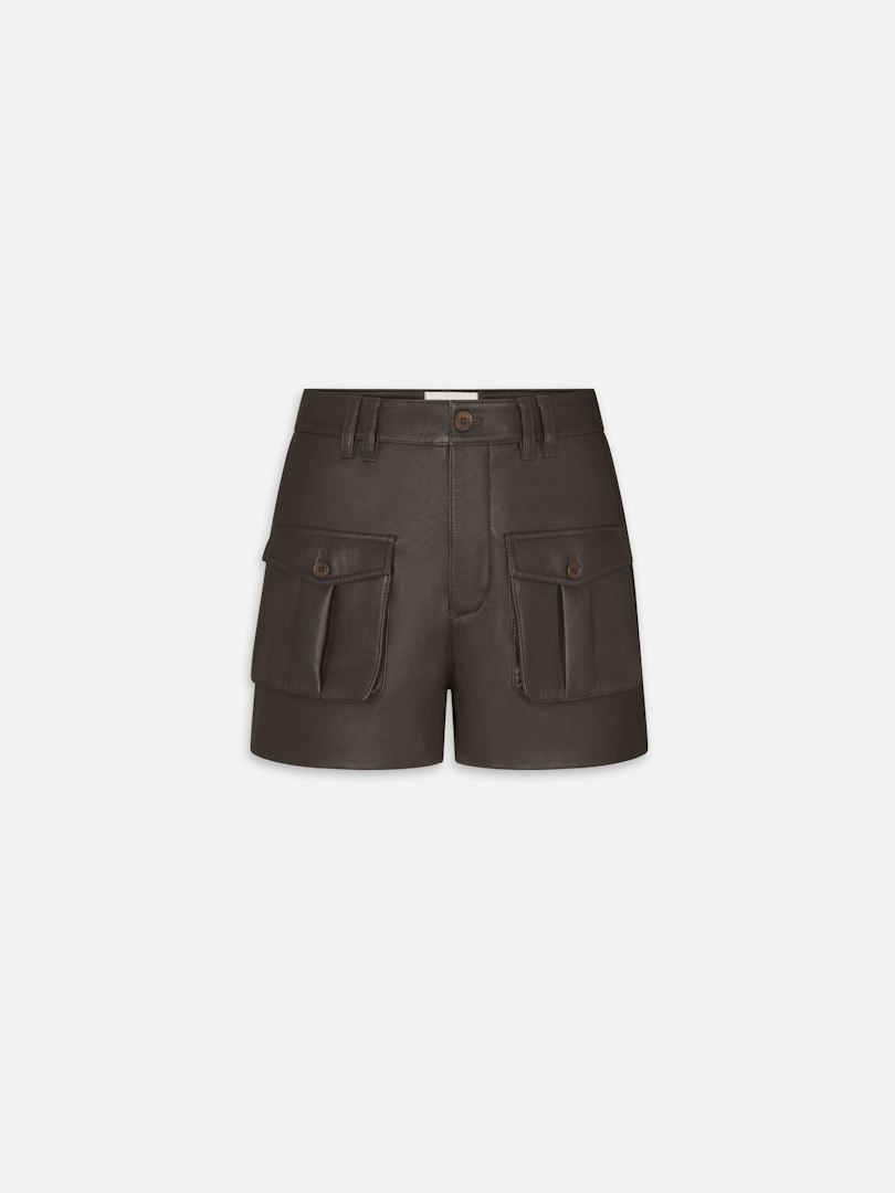 FRAME Women's The Leather Scout Shorts Truffle Size 24