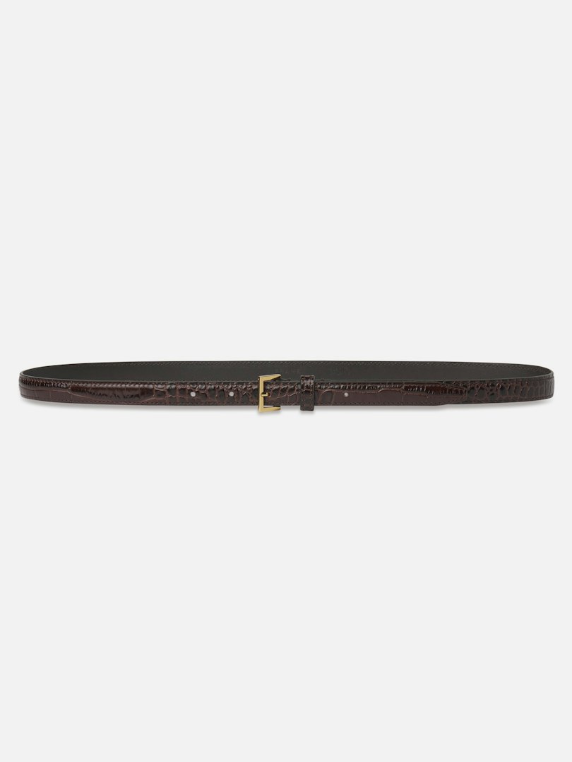 FRAME Women's The Petite Square Buckle Belt Pomegranate Croc Leather Size Large