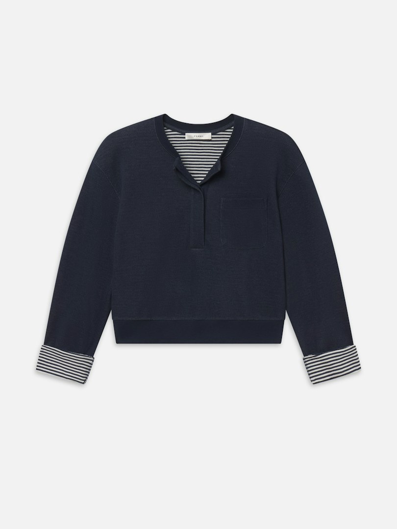 FRAME Women's The Stripe Cuff Sweatshirt Navy Multi Size Medium