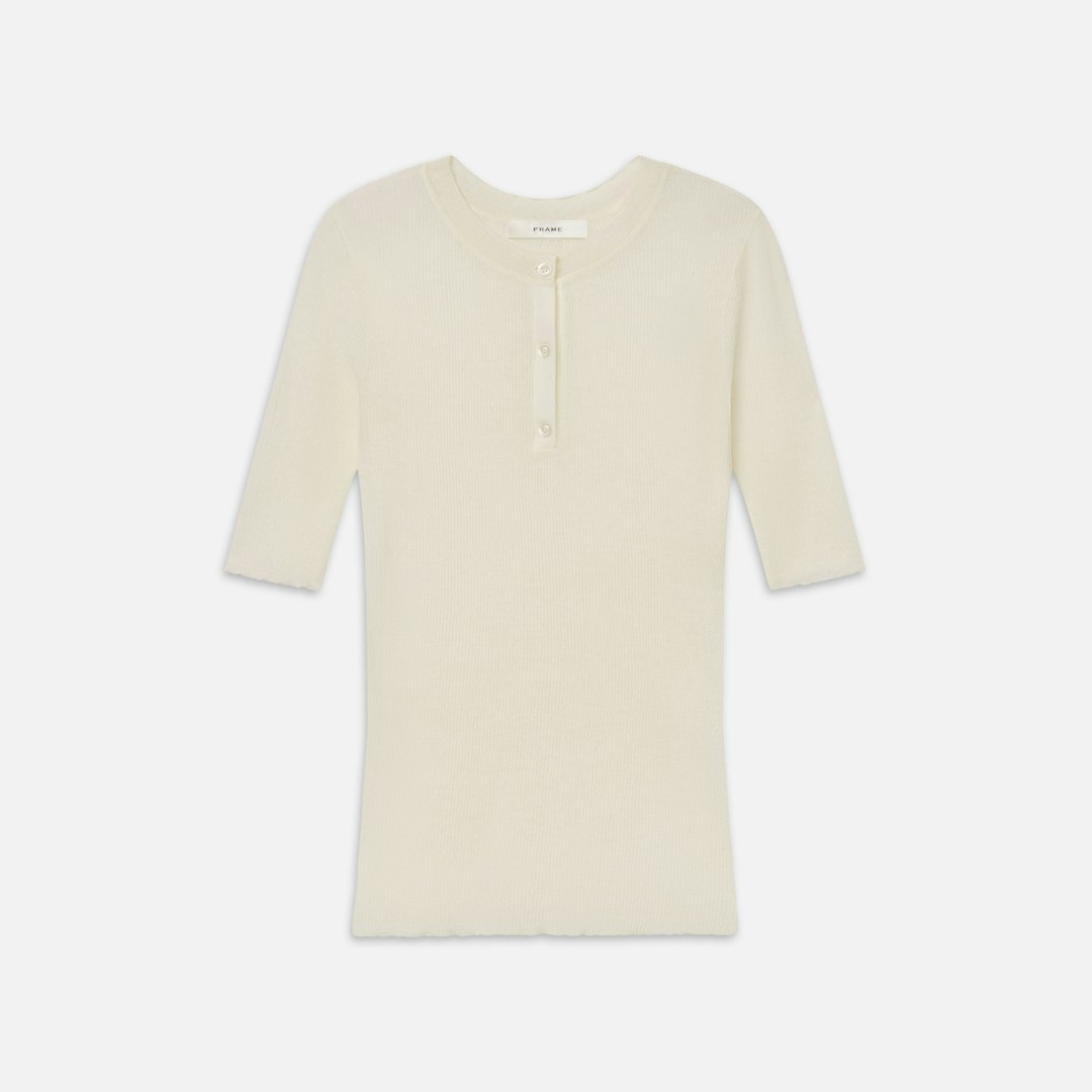 FRAME Women's The Henley Rib T-Shirt Size Medium