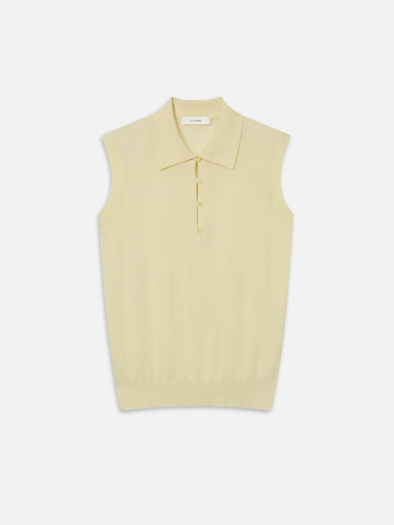 FRAME Women's The Cashmere Sleeveless Polo Lemon Size Medium