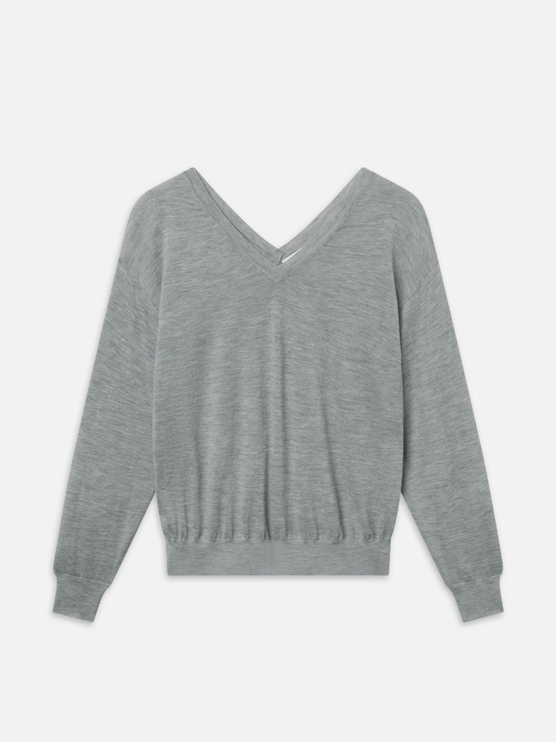 FRAME Women's The Cashmere V Neck Sweater Heather Grey Size Medium
