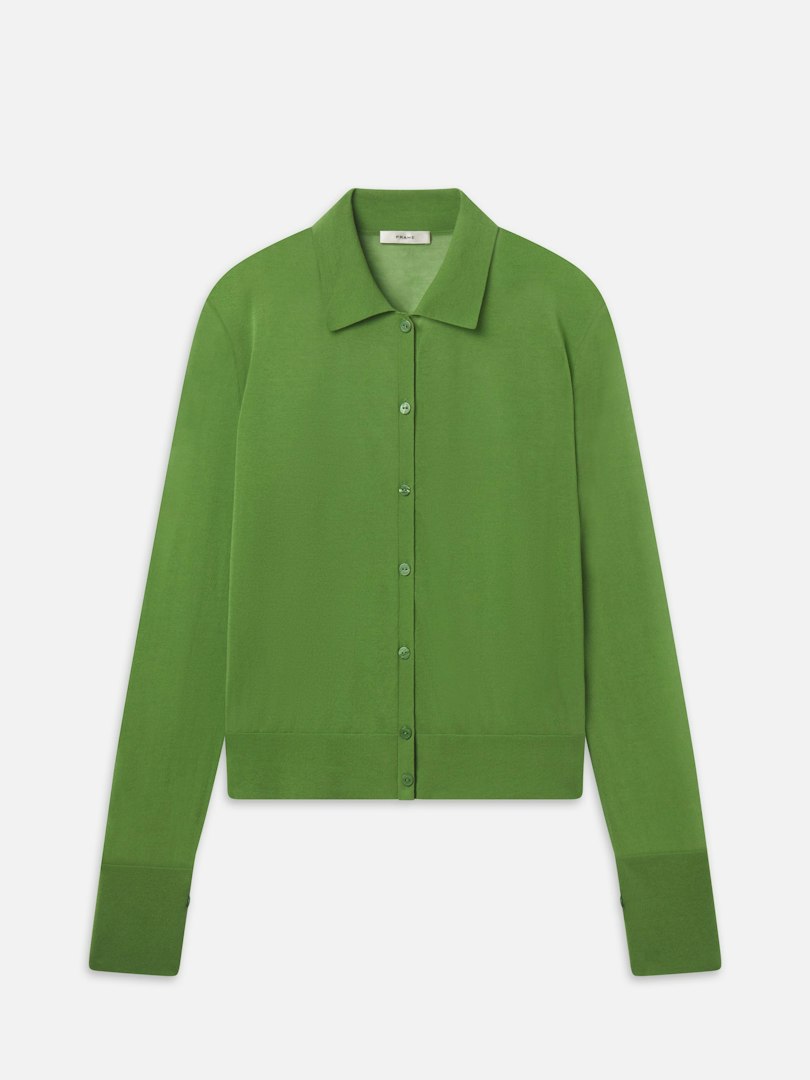 FRAME Women's The Collared Cardi Peridot Cotton Size XL