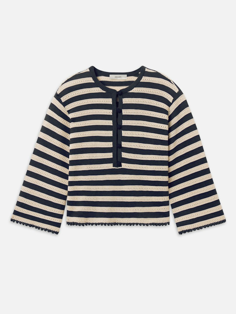 FRAME Women's The Captain Pullover Cream Multi Cotton Size Large