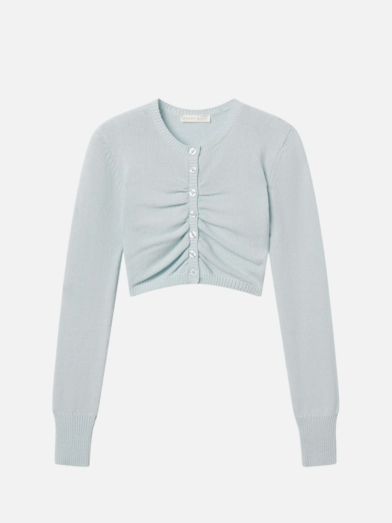 FRAME Women's The Joyride Cardi Baby Blue Cotton Size XS