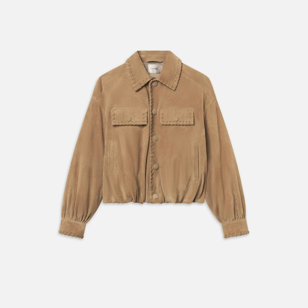 FRAME Women's The Suede Bubble Jacket Chai Leather Size Small