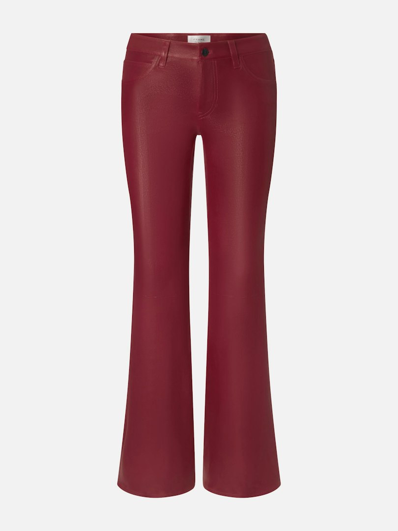 FRAME Women's The Leather Rouge Pants Burgundy Size 27